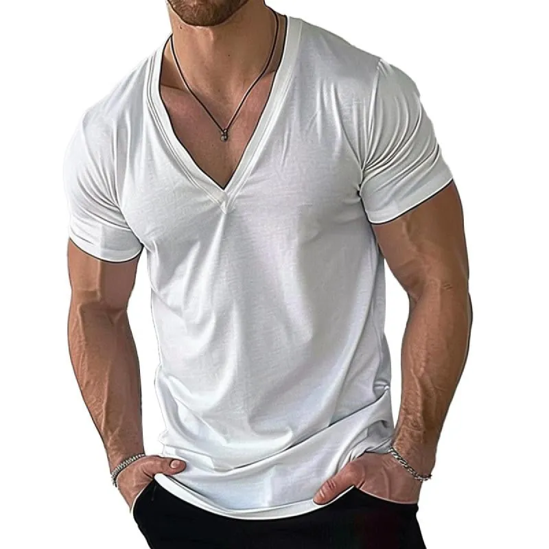 Men's Casual Cotton Blend V-Neck Short Sleeve T-Shirt 49508737M sold by Manly