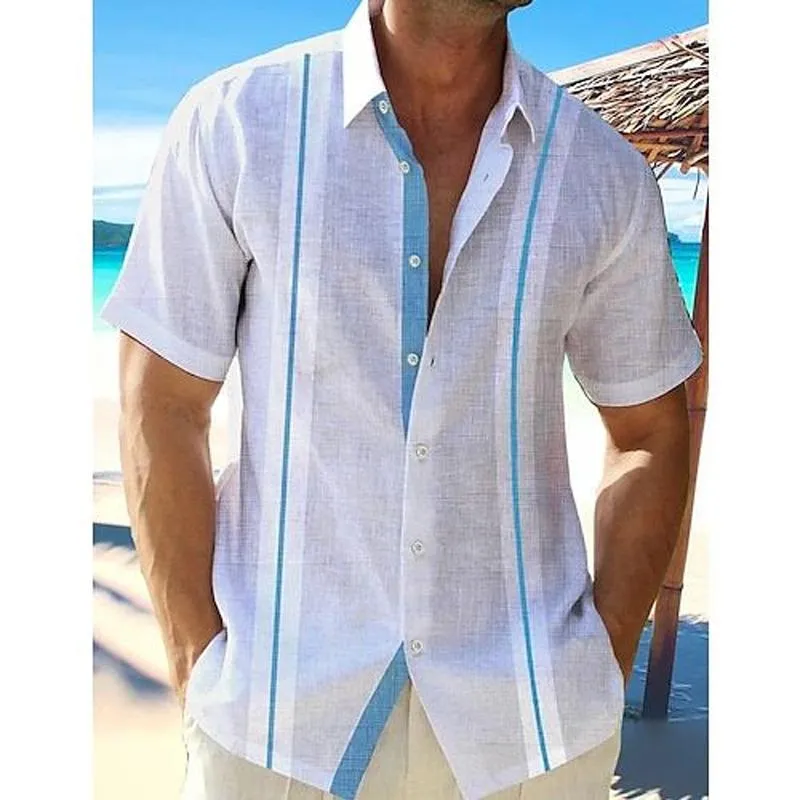 Men's Casual Striped Printed Lapel Short Sleeve Shirt 94246117Y sold by Manly product image thumbnail 2