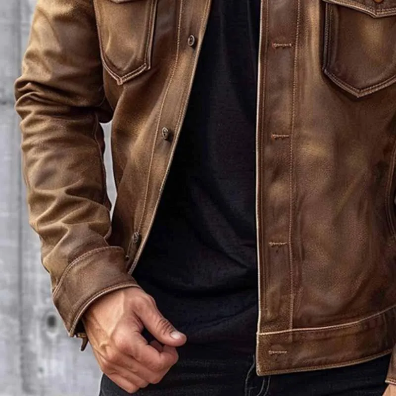 Men's Vintage Lapel Single Breasted Leather Jacket 36397322X sold by Manly product image thumbnail 3