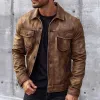 Men's Vintage Lapel Single Breasted Leather Jacket 36397322X sold by Manly