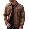 Men's Vintage Lapel Single Breasted Leather Jacket 36397322X sold by Manly