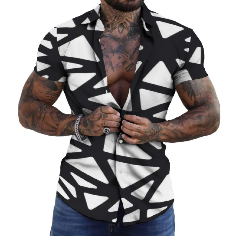 Men's Casual Triangle Printed Lapel Short Sleeve Shirt 88684731TO sold by Manly