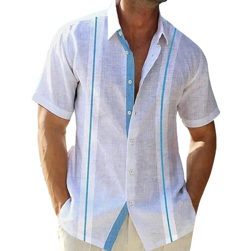 Men's Casual Striped Printed Lapel Short Sleeve Shirt 94246117Y sold by Manly