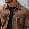 Men's Vintage Lapel Single Breasted Leather Jacket 36397322X sold by Manly