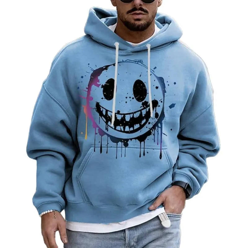 Men's Smiley Face Print Pocket Casual Hoodie 36214627Z sold by Manly