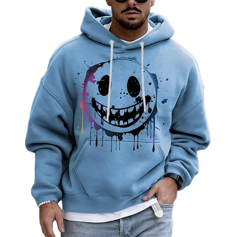 Men's Smiley Face Print Pocket Casual Hoodie 36214627Z sold by Manly