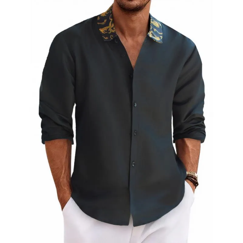 Men's Casual Lapel Patchwork Slim Fit Long Sleeve Shirt 04812176M sold by Manly