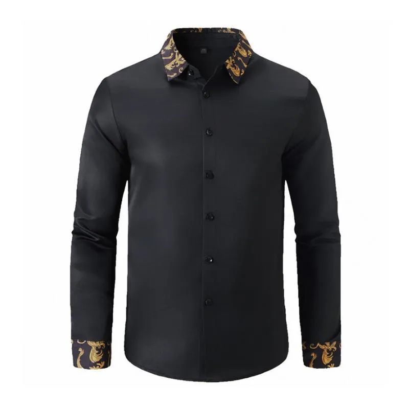 Men's Casual Lapel Patchwork Slim Fit Long Sleeve Shirt 04812176M sold by Manly product image thumbnail 2