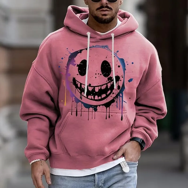 Men's Smiley Face Print Pocket Casual Hoodie 36214627Z sold by Manly product image thumbnail 4