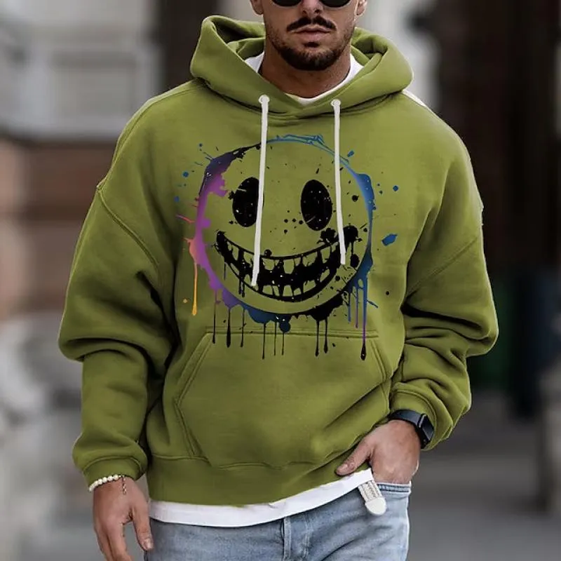 Men's Smiley Face Print Pocket Casual Hoodie 36214627Z sold by Manly product image thumbnail 3