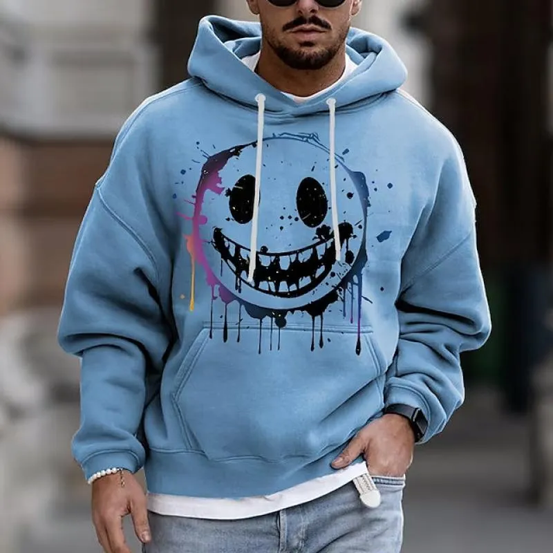 Men's Smiley Face Print Pocket Casual Hoodie 36214627Z sold by Manly product image thumbnail 2