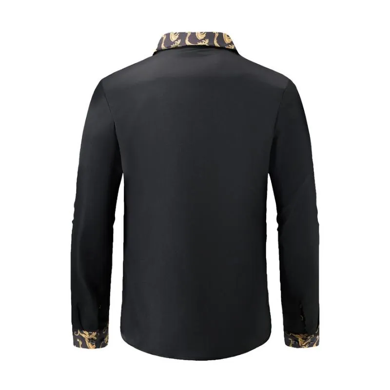 Men's Casual Lapel Patchwork Slim Fit Long Sleeve Shirt 04812176M sold by Manly product image thumbnail 3