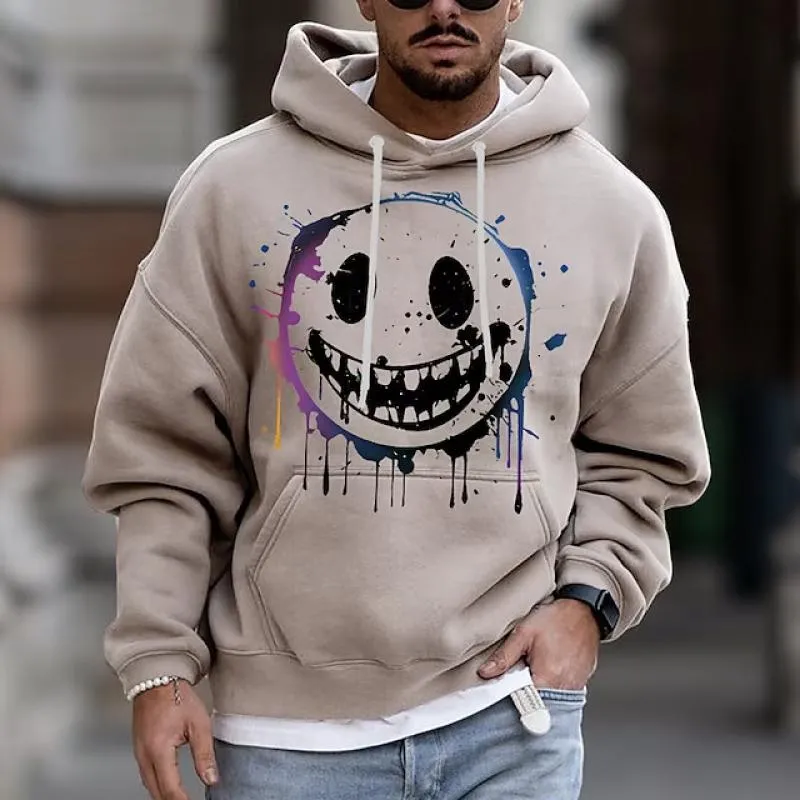 Men's Smiley Face Print Pocket Casual Hoodie 36214627Z sold by Manly product image thumbnail 5