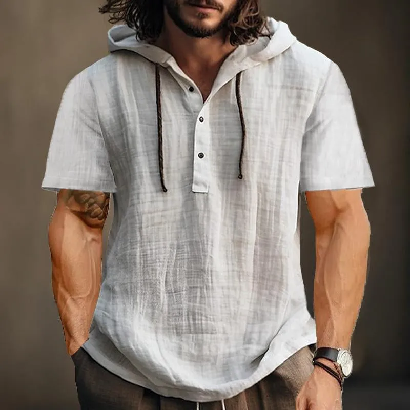 Men's Solid Color Hooded Short-Sleeved Shirt 66868211Y sold by Manly product image thumbnail 5