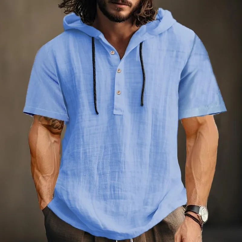 Men's Solid Color Hooded Short-Sleeved Shirt 66868211Y sold by Manly product image thumbnail 3