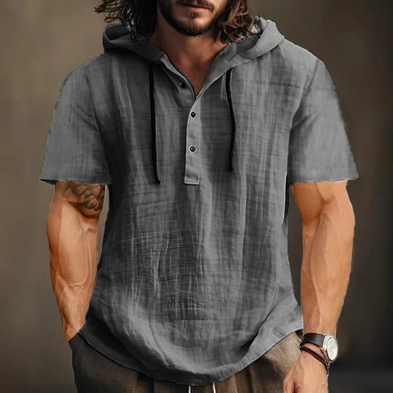 Men's Solid Color Hooded Short-Sleeved Shirt 66868211Y sold by Manly product image thumbnail 2