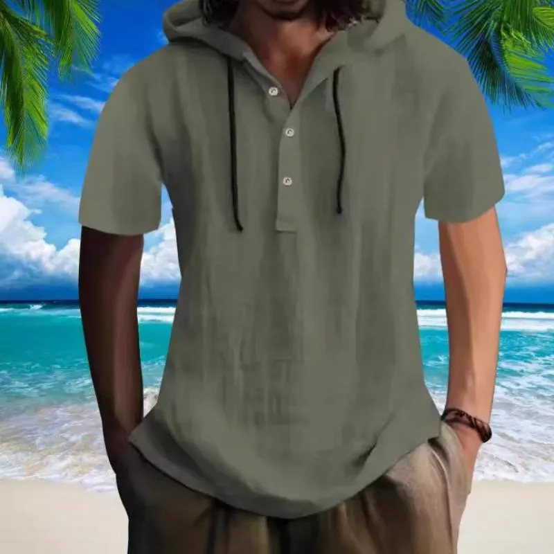 Men's Solid Color Hooded Short-Sleeved Shirt 66868211Y sold by Manly product image thumbnail 4