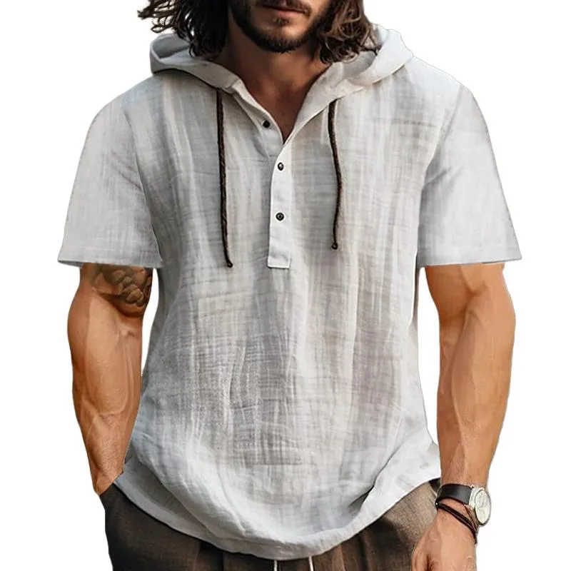 Men's Solid Color Hooded Short-Sleeved Shirt 66868211Y sold by Manly