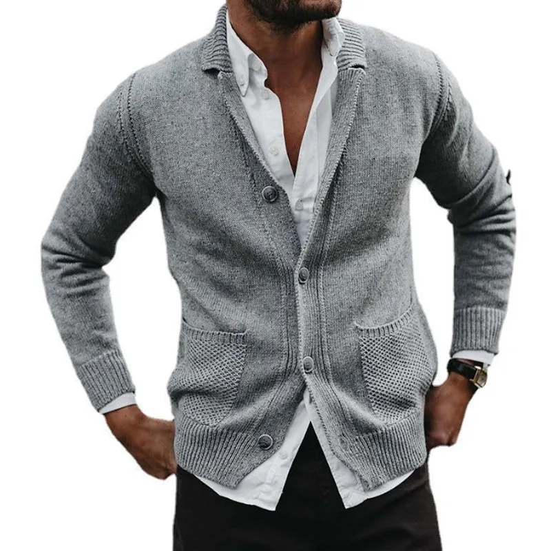 Men's Solid V-Neck Long Sleeve Pocket Knit Jacket 88751655X sold by Manly