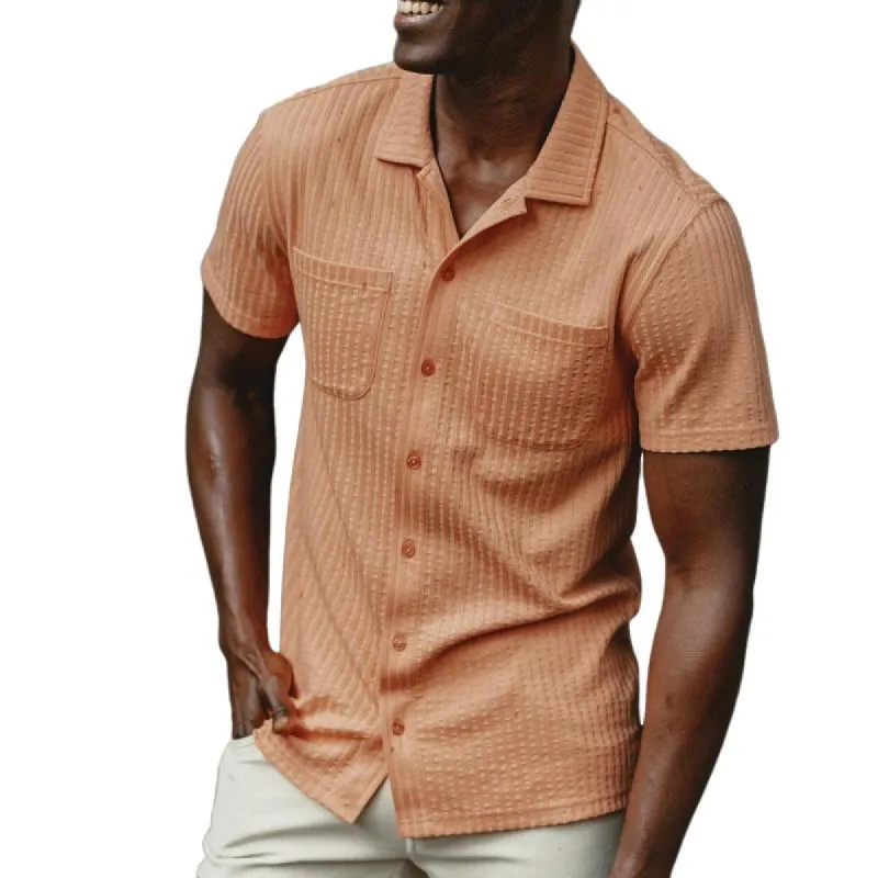 Men's Pleated Textured Chest Pocket Short Sleeve Shirt 63307392Y sold by Manly
