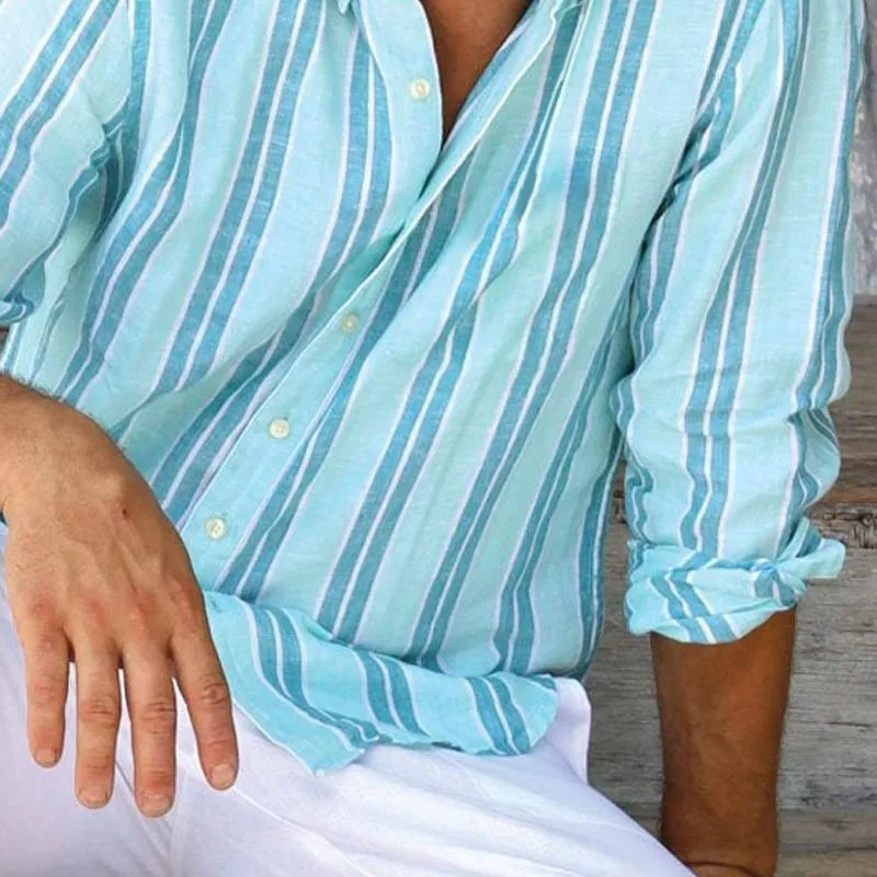 Men's Striped Print Lapel Long Sleeve Shirt 88610137Y sold by Manly product image thumbnail 4