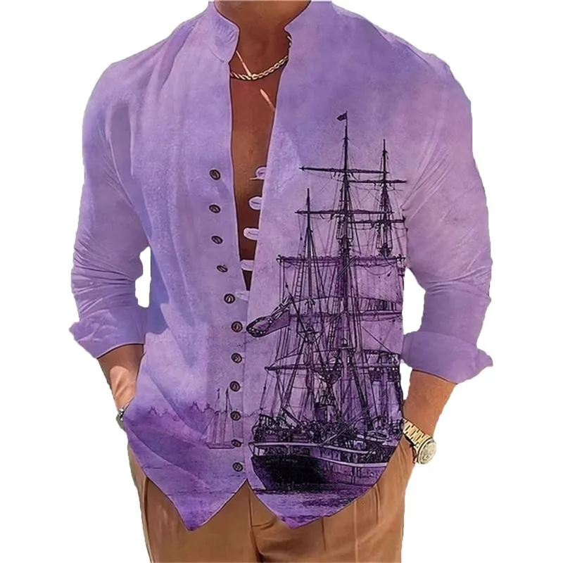 Men's Casual Stand Collar Printed Single Breasted Long Sleeve Shirt 22891723M sold by Manly product image thumbnail 4