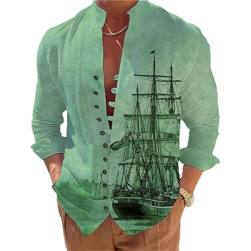 Men's Casual Stand Collar Printed Single Breasted Long Sleeve Shirt 22891723M sold by Manly product image thumbnail 3