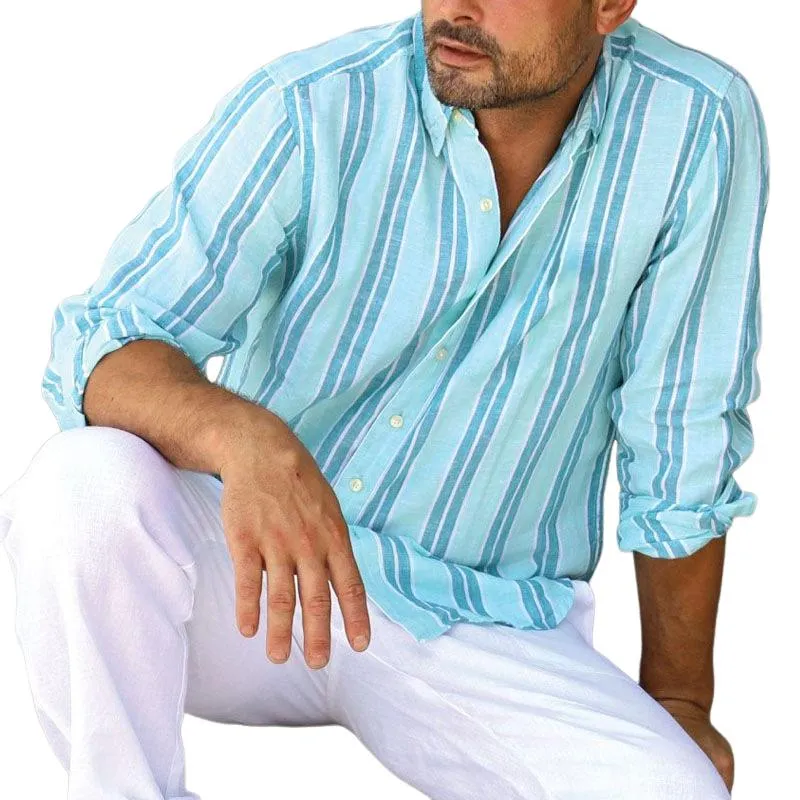 Men's Striped Print Lapel Long Sleeve Shirt 88610137Y sold by Manly