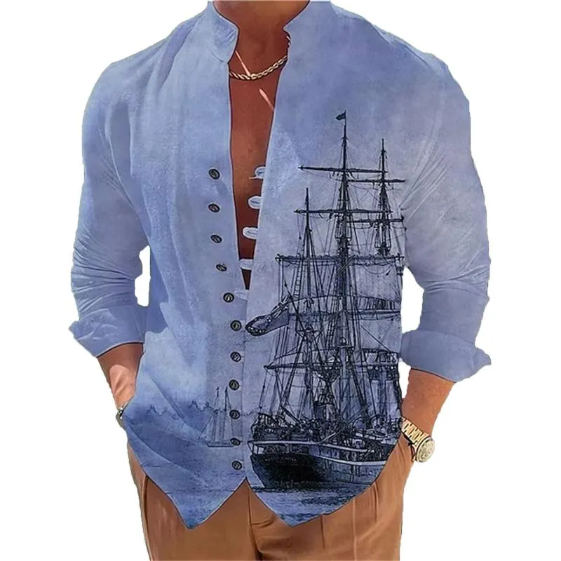 Men's Casual Stand Collar Printed Single Breasted Long Sleeve Shirt 22891723M sold by Manly product image thumbnail 5