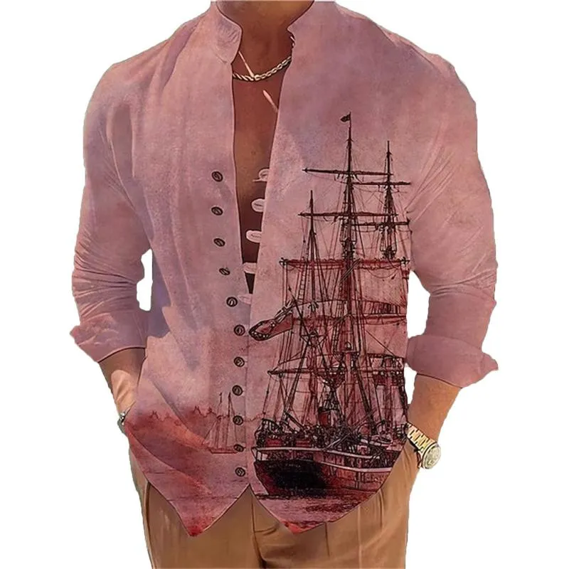 Men's Casual Stand Collar Printed Single Breasted Long Sleeve Shirt 22891723M sold by Manly product image thumbnail 2