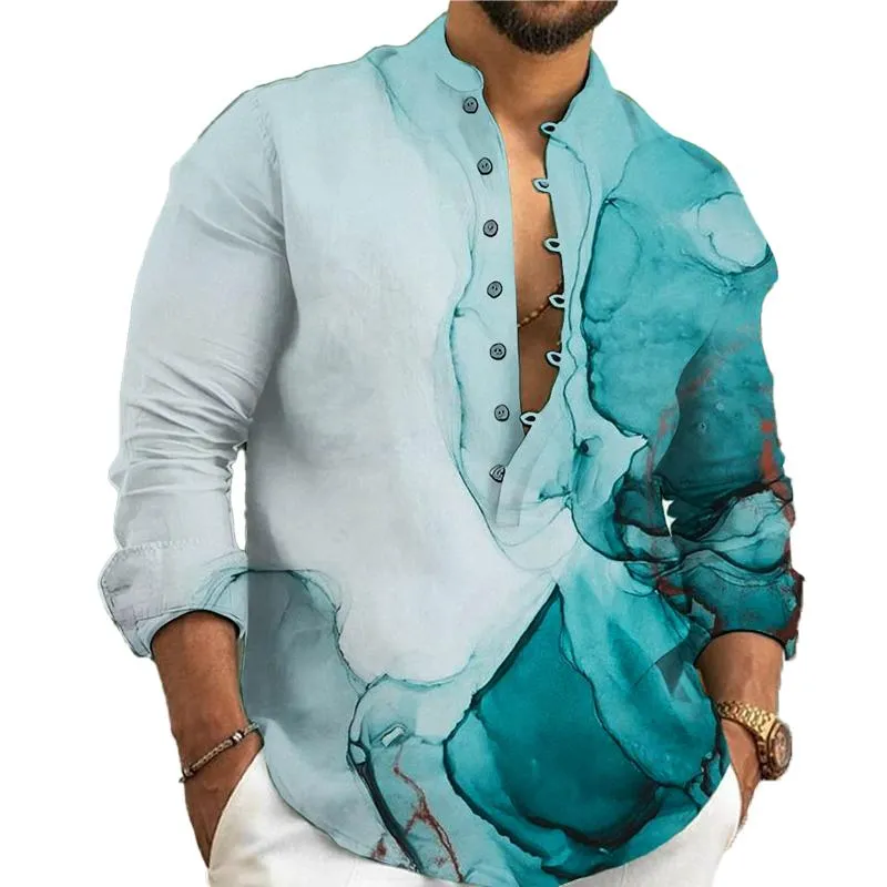 Men's Vintage Marble Print Henley Collar Long Sleeve Shirt 43831335Y sold by Manly