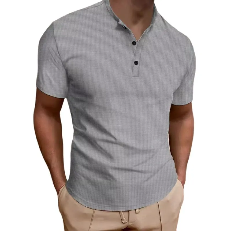 Men's Casual Solid Color Waffle Short Sleeve Polo Shirt 69438246Y sold by Manly