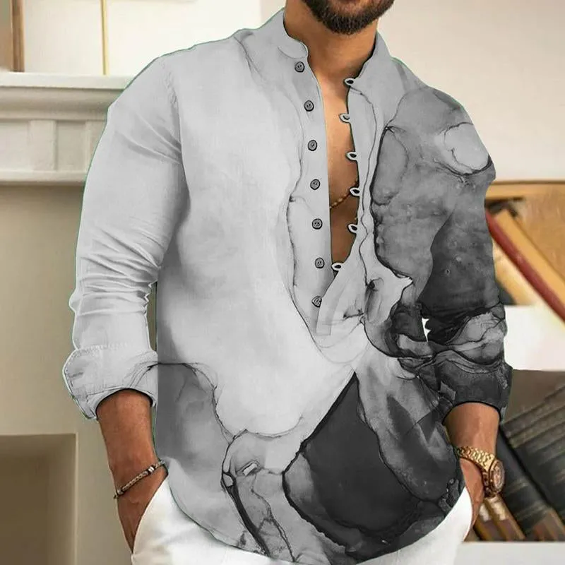 Men's Vintage Marble Print Henley Collar Long Sleeve Shirt 43831335Y sold by Manly product image thumbnail 3