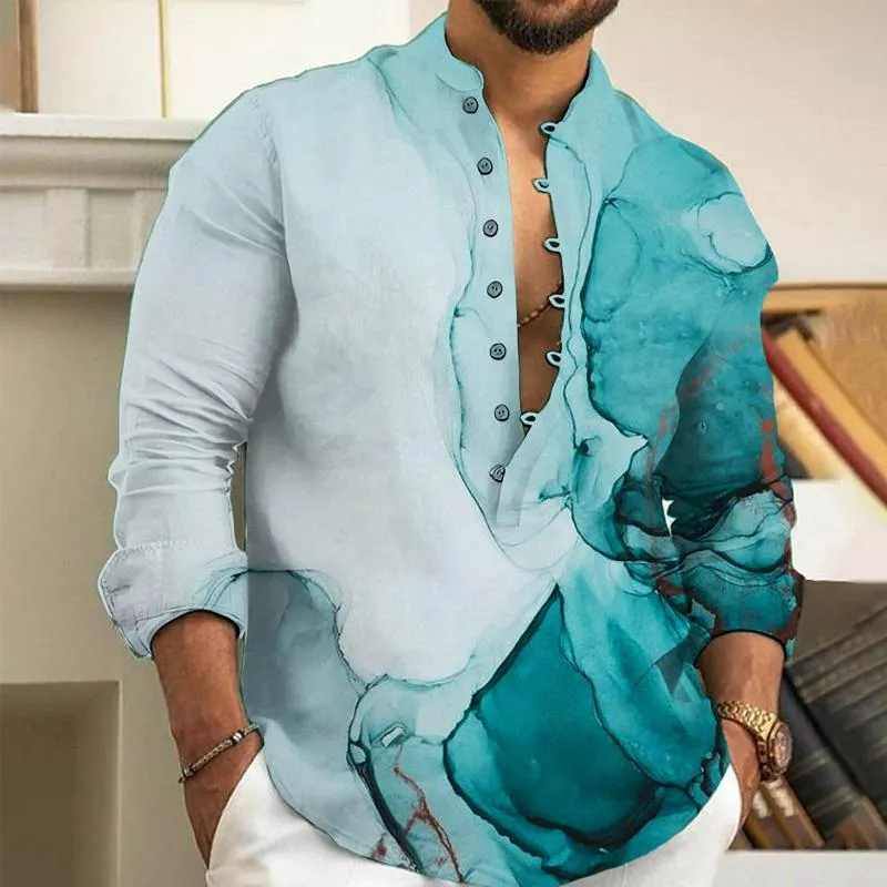 Men's Vintage Marble Print Henley Collar Long Sleeve Shirt 43831335Y sold by Manly product image thumbnail 2