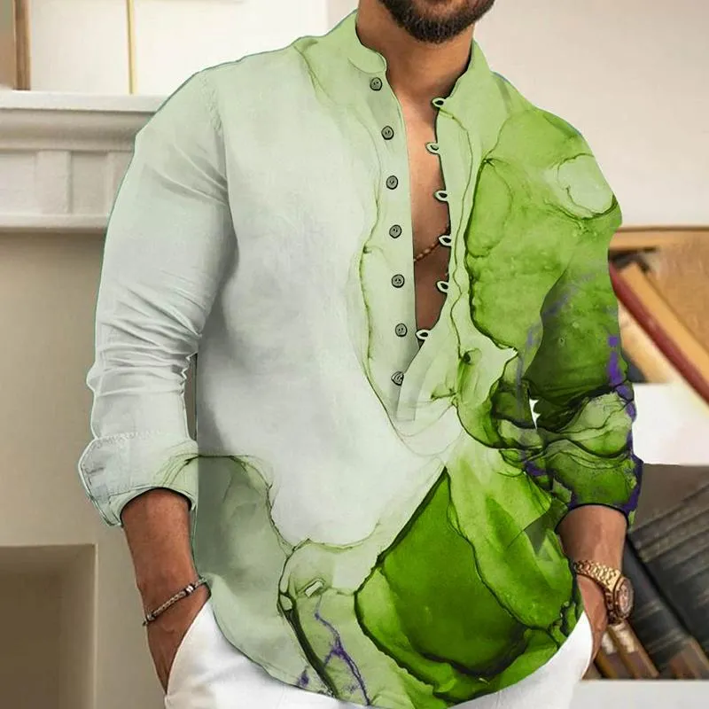 Men's Vintage Marble Print Henley Collar Long Sleeve Shirt 43831335Y sold by Manly product image thumbnail 4