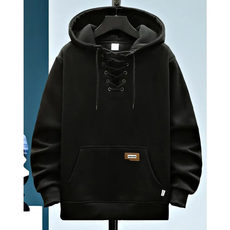 Men's Solid Color Tie Kangaroo Pocket Long Sleeve Hoodie 18076149Y sold by Manly product image thumbnail 4