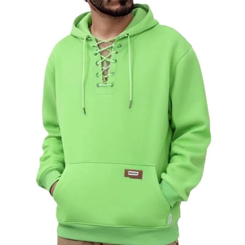 Men's Solid Color Tie Kangaroo Pocket Long Sleeve Hoodie 18076149Y sold by Manly product image thumbnail 3