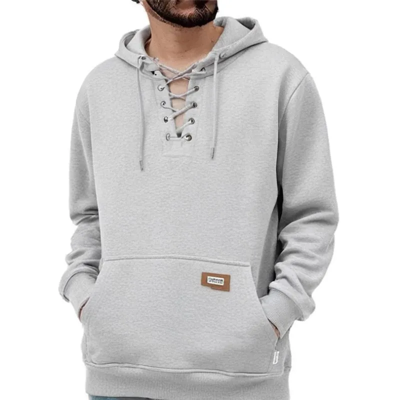 Men's Solid Color Tie Kangaroo Pocket Long Sleeve Hoodie 18076149Y sold by Manly product image thumbnail 2