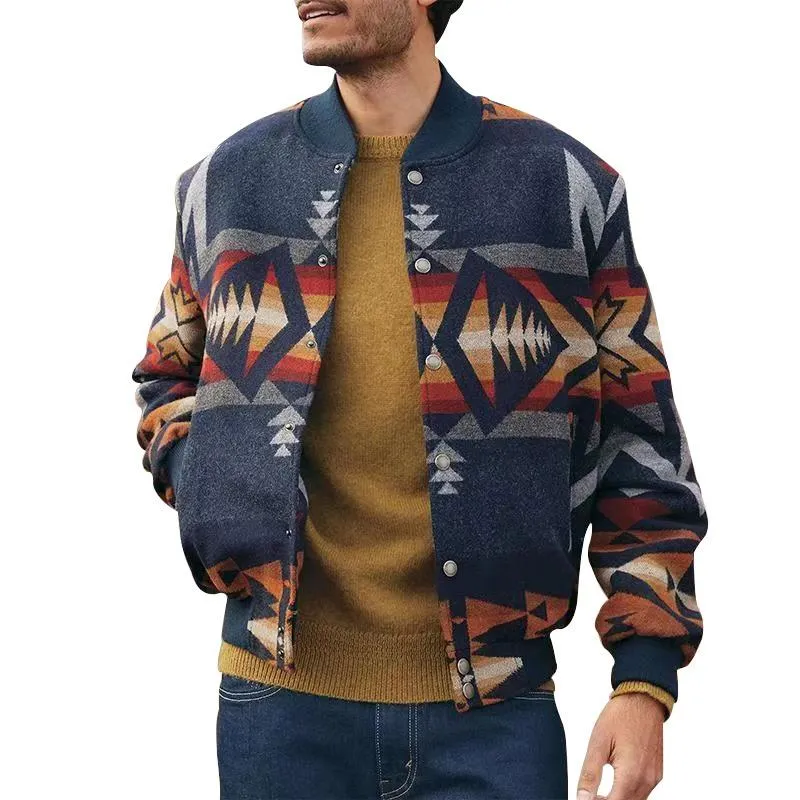 Men's Vintage Geometric Pattern Print Stand Collar Long Sleeve Jacket 39896897Y sold by Manly