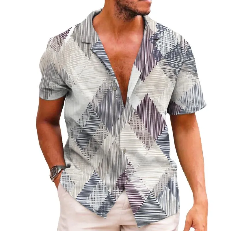 Men's Retro Line Geometric Lapel Short-sleeved Shirt 72095252TO sold by Manly
