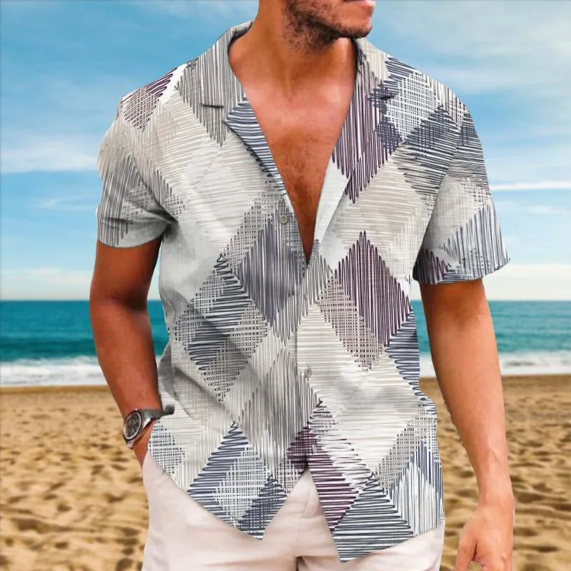 Men's Retro Line Geometric Lapel Short-sleeved Shirt 72095252TO sold by Manly product image thumbnail 2