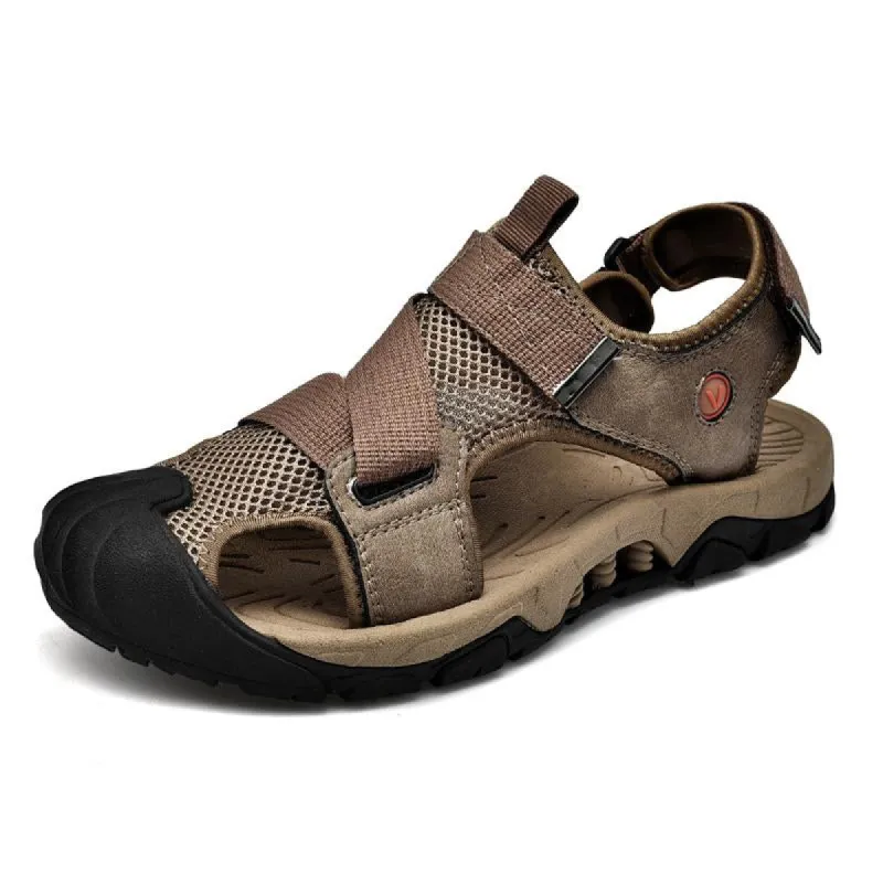 Men's Casual Outdoor Breathable Mesh Cowhide Stitching Sandals 11543944M sold by Manly
