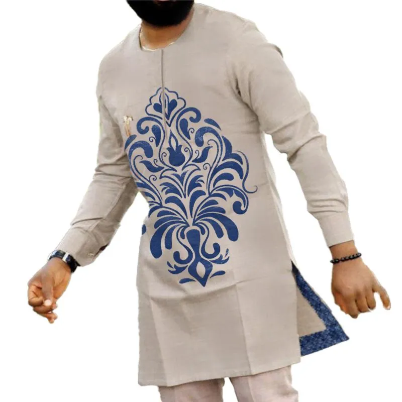 Men's Loose Ethnic Printed Round Neck Long Sleeve Shirt 73363661Y sold by Manly