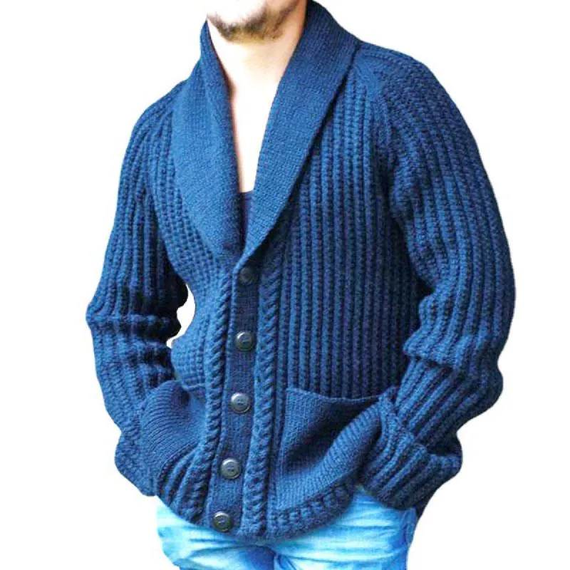 Men's Lapel Long Sleeve Loose Knit Cardigan 45342754M sold by Manly