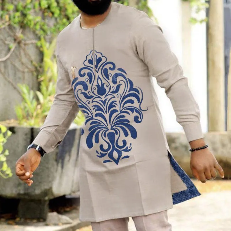 Men's Loose Ethnic Printed Round Neck Long Sleeve Shirt 73363661Y sold by Manly product image thumbnail 2