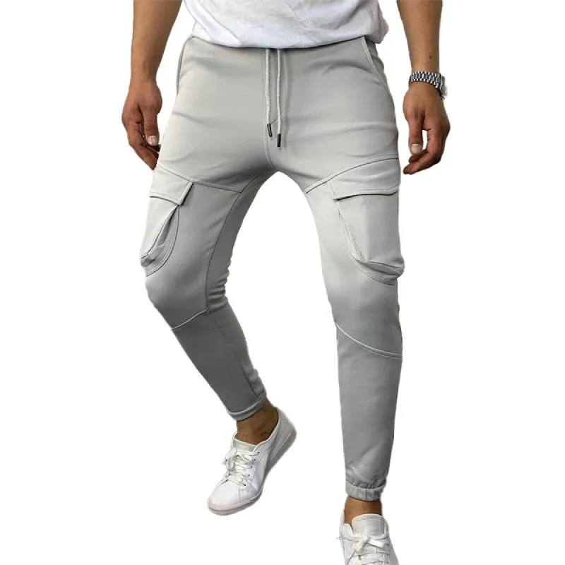 Men's Solid Multi-pocket Elastic Waist Casual Sports Pants 84866782Z sold by Manly