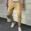Men's Solid Multi-pocket Elastic Waist Casual Sports Pants 84866782Z sold by Manly