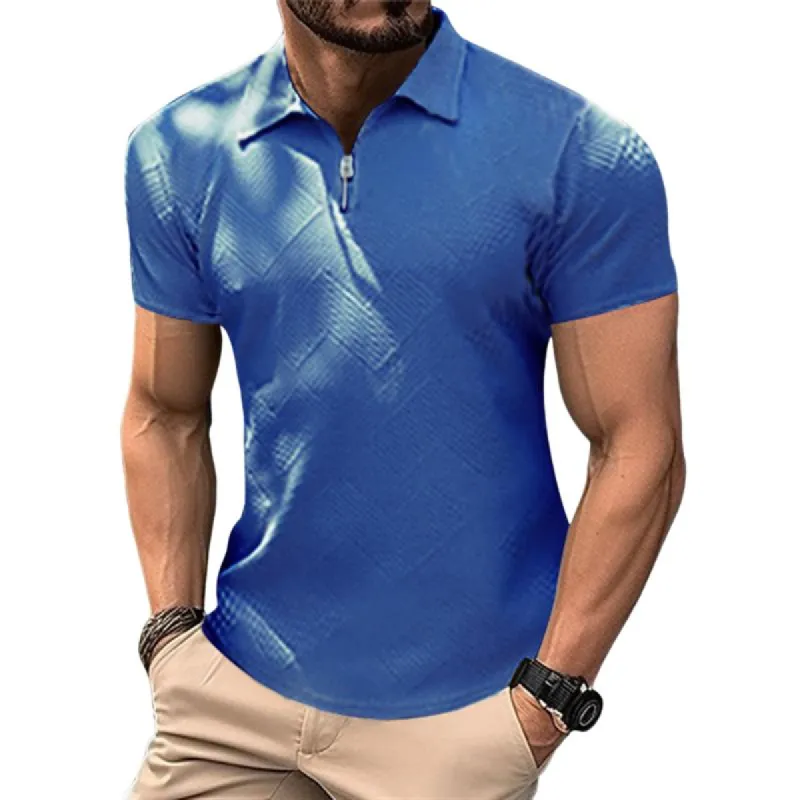Men's Casual Printed Lapel Zipper Short Sleeve Polo Shirt 05713158M sold by Manly