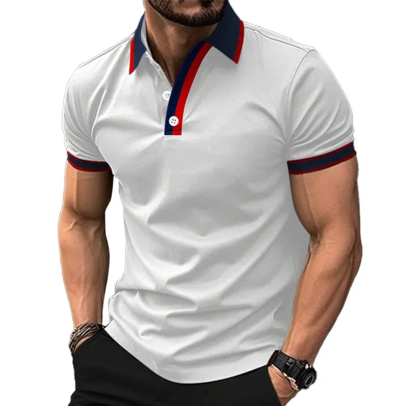 Men's Casual Color Block Short Sleeve Polo Shirt 87652922Y sold by Manly