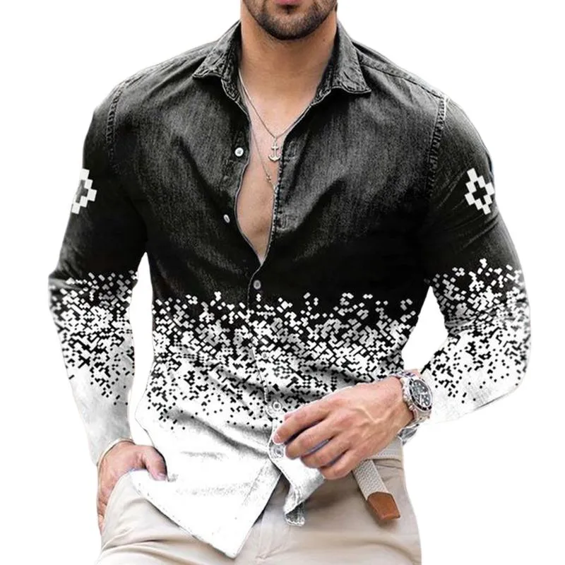 Men's Casual Gradient Geometric Long Sleeve Shirt 47516262TO sold by Manly